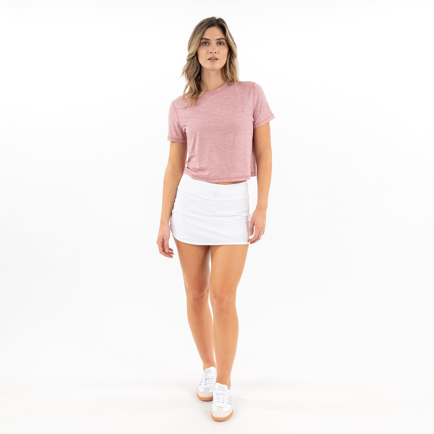 Drift Performance Crop Tee | Heather - Dusk Pink/Lotus Pink