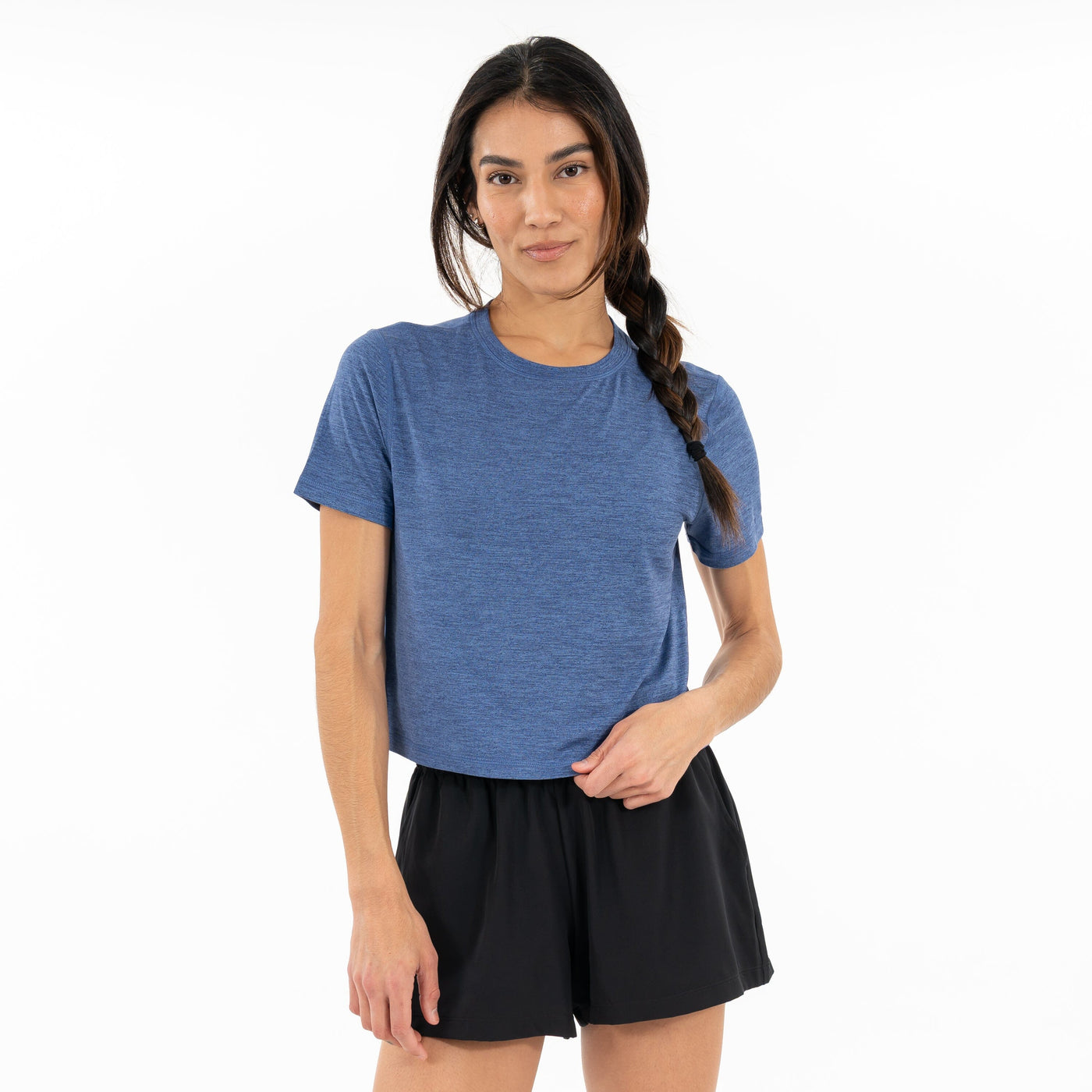 Drift Performance Crop Tee | Heather - Flag Blue/Dusk Blue