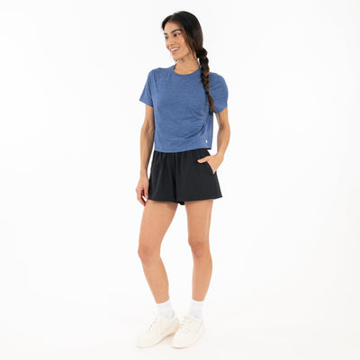 Drift Performance Crop Tee | Heather - Flag Blue/Dusk Blue