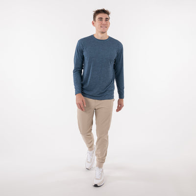 Tailwind Performance Long Sleeve Tee | Heather - Fleet Navy/Highcountry Blue