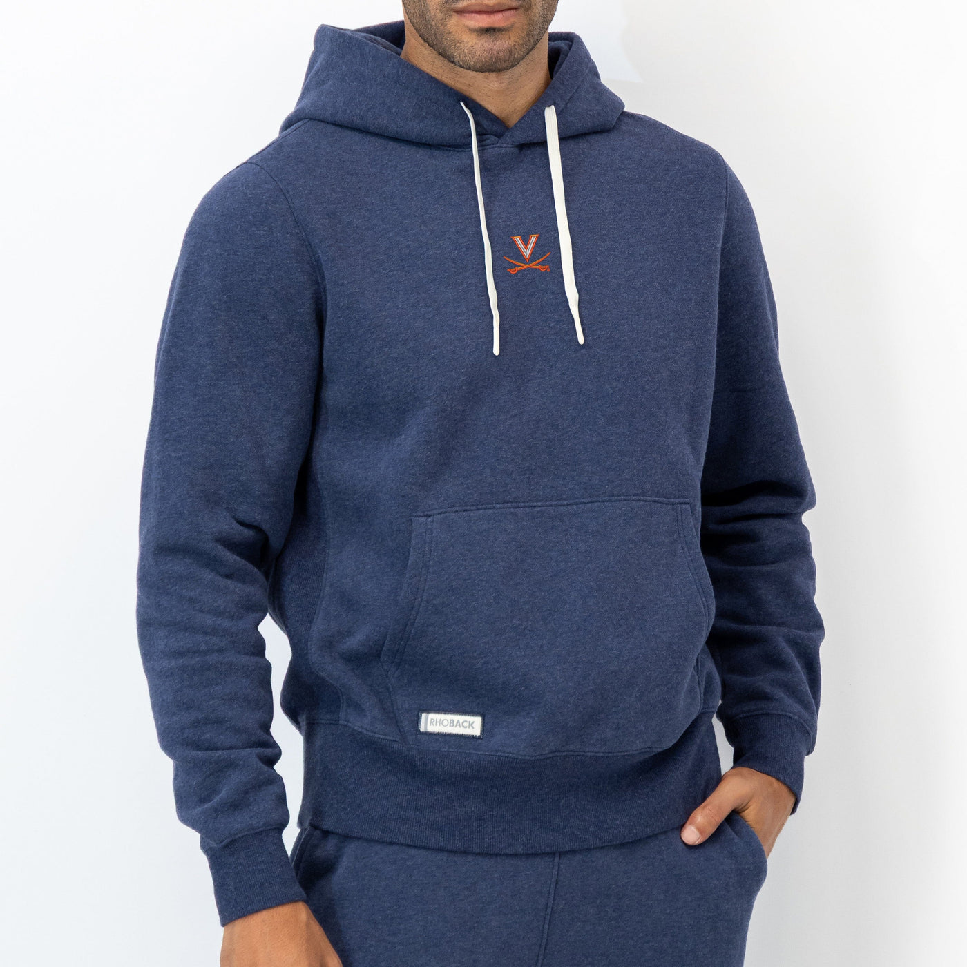 Ready Collegiate Hoodie - UVA | Heather - Fleet Navy - UVA 2 ORANGE