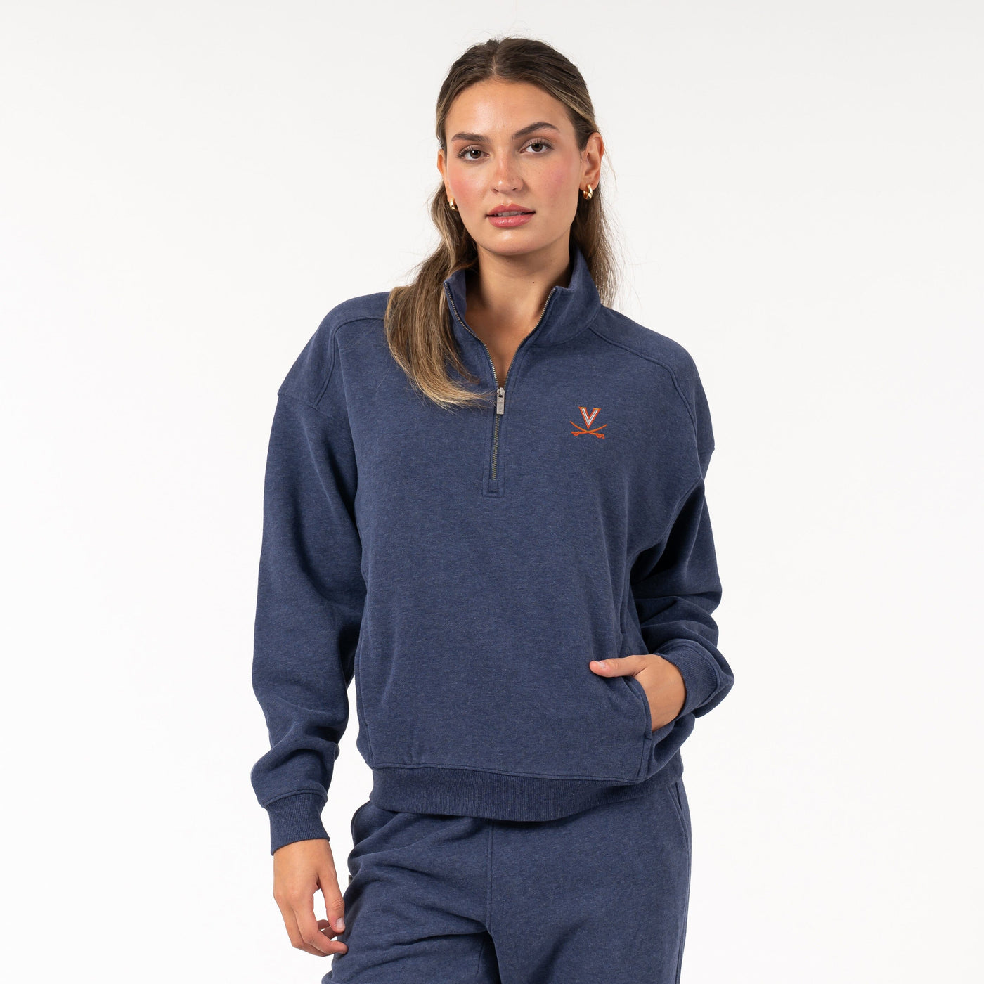 Serenity Collegiate Half-Zip - UVA | Heather - Fleet Navy - UVA 2 ORANGE