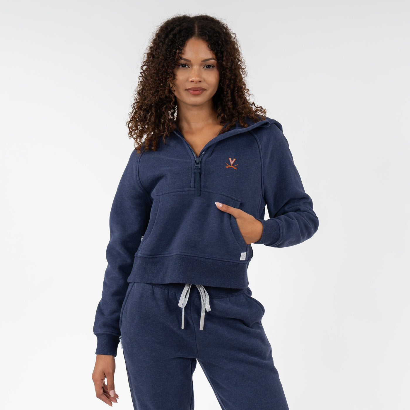 Clarity Collegiate Half-Zip Hoodie - UVA | Heather - Fleet Navy - UVA 2 ORANGE