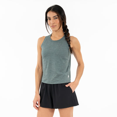 Drift Performance Crop Tank | Heather - Jungle Green/Dusty Pine