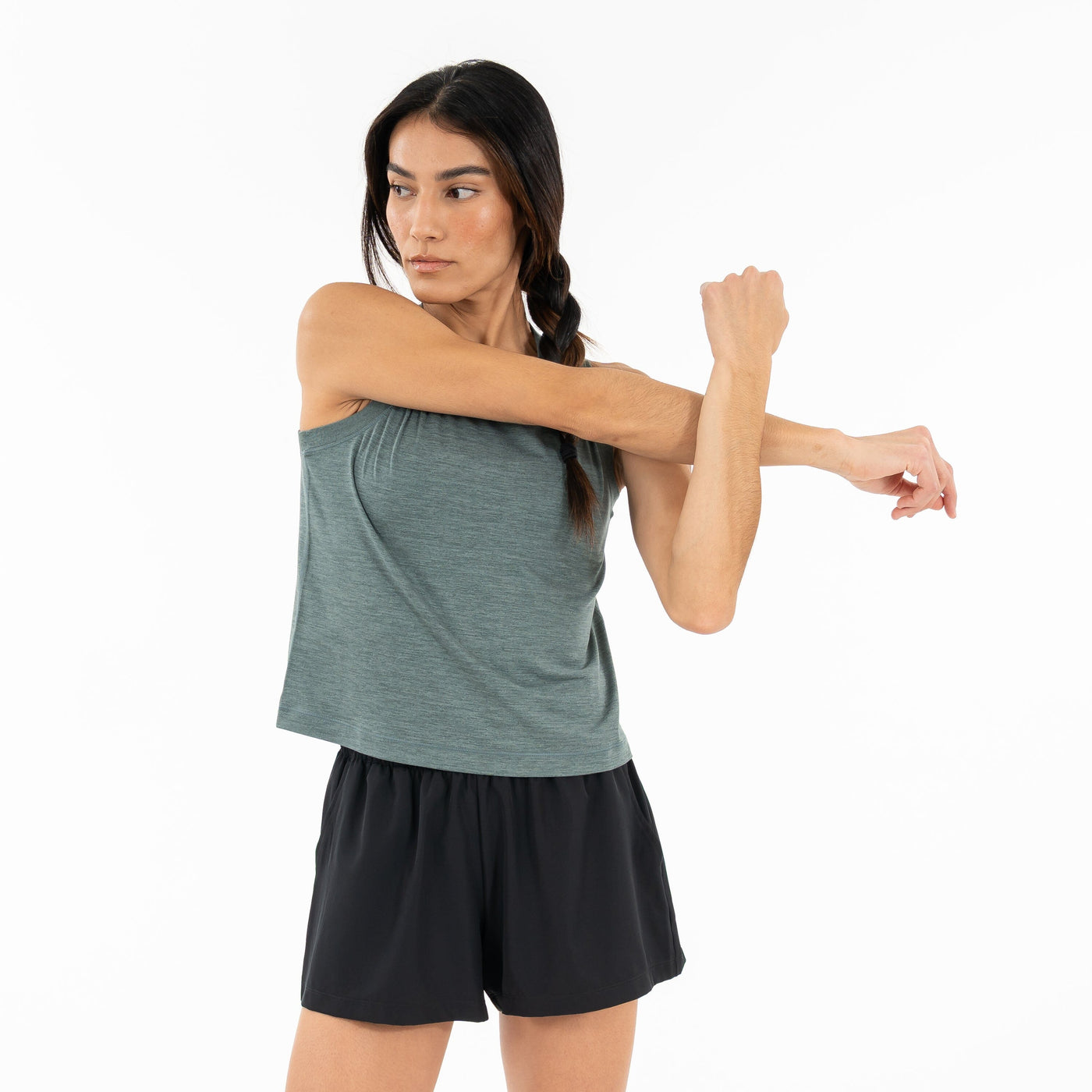 Drift Performance Crop Tank | Heather - Jungle Green/Dusty Pine