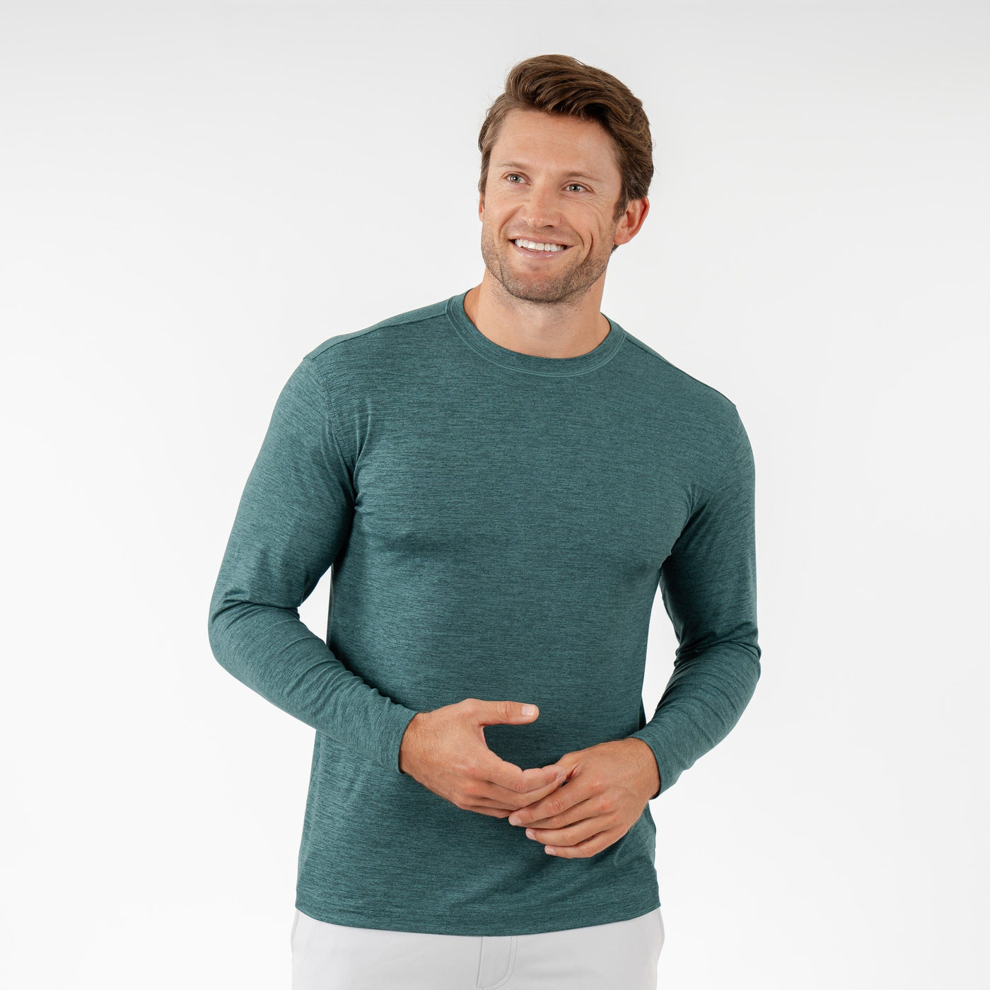 Tailwind Performance Long Sleeve Tee | Heather - Ponderosa Green/Leaf Green