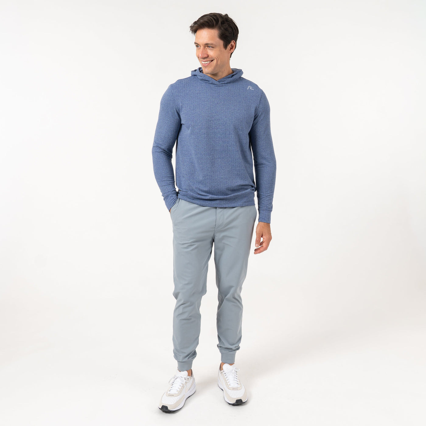 Hesi Performance Hoodie | Herringbone Jacquard - Flag Blue/Zenith Blue