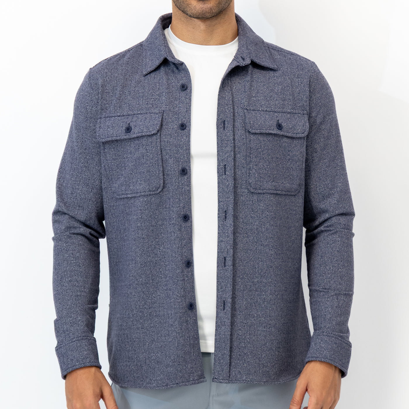 Sheffield Shirt | The Herringbone Jacquard - Fleet Navy/White
