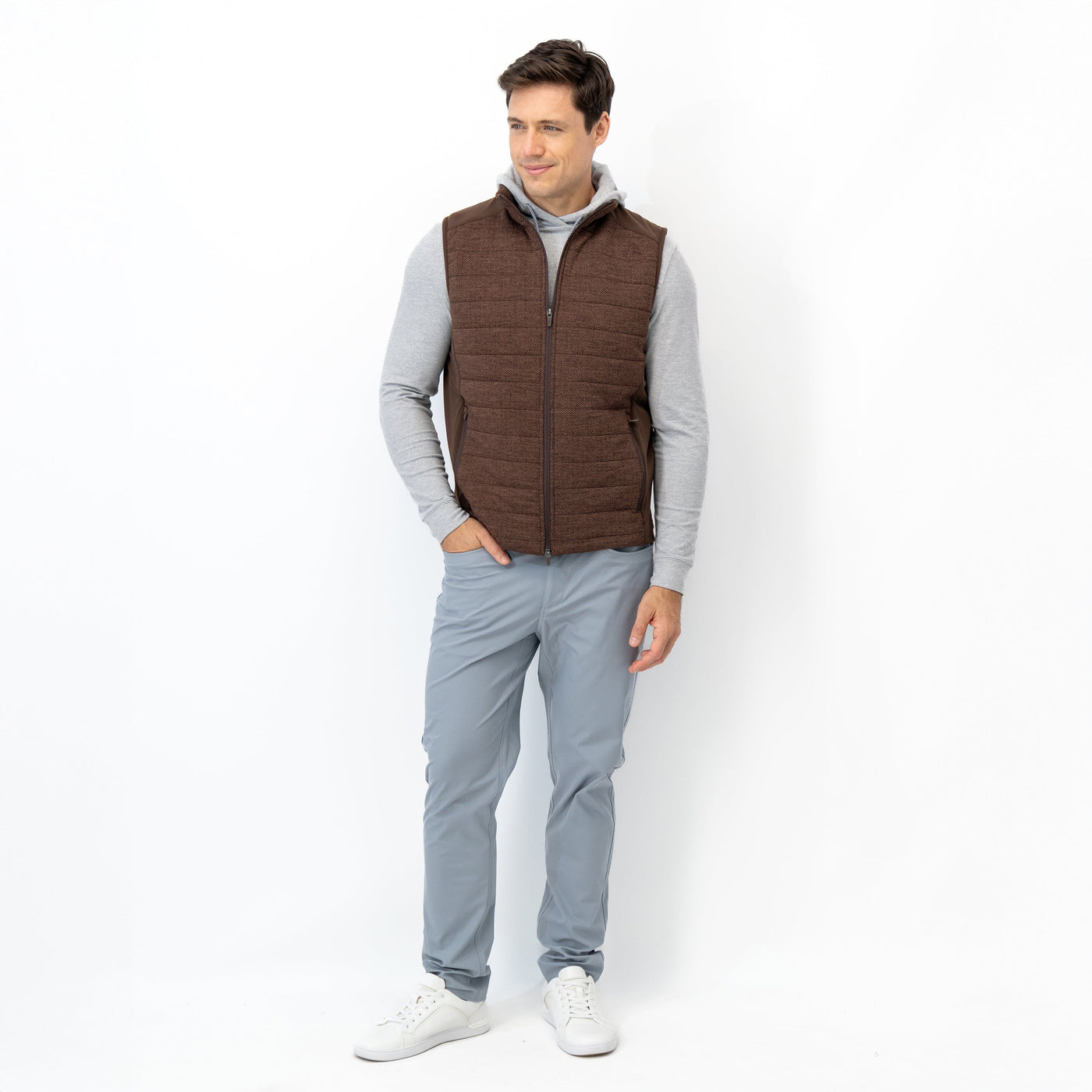 Fulton Performance Vest | The Herringbone Jacquard - Sepia/Cocoa