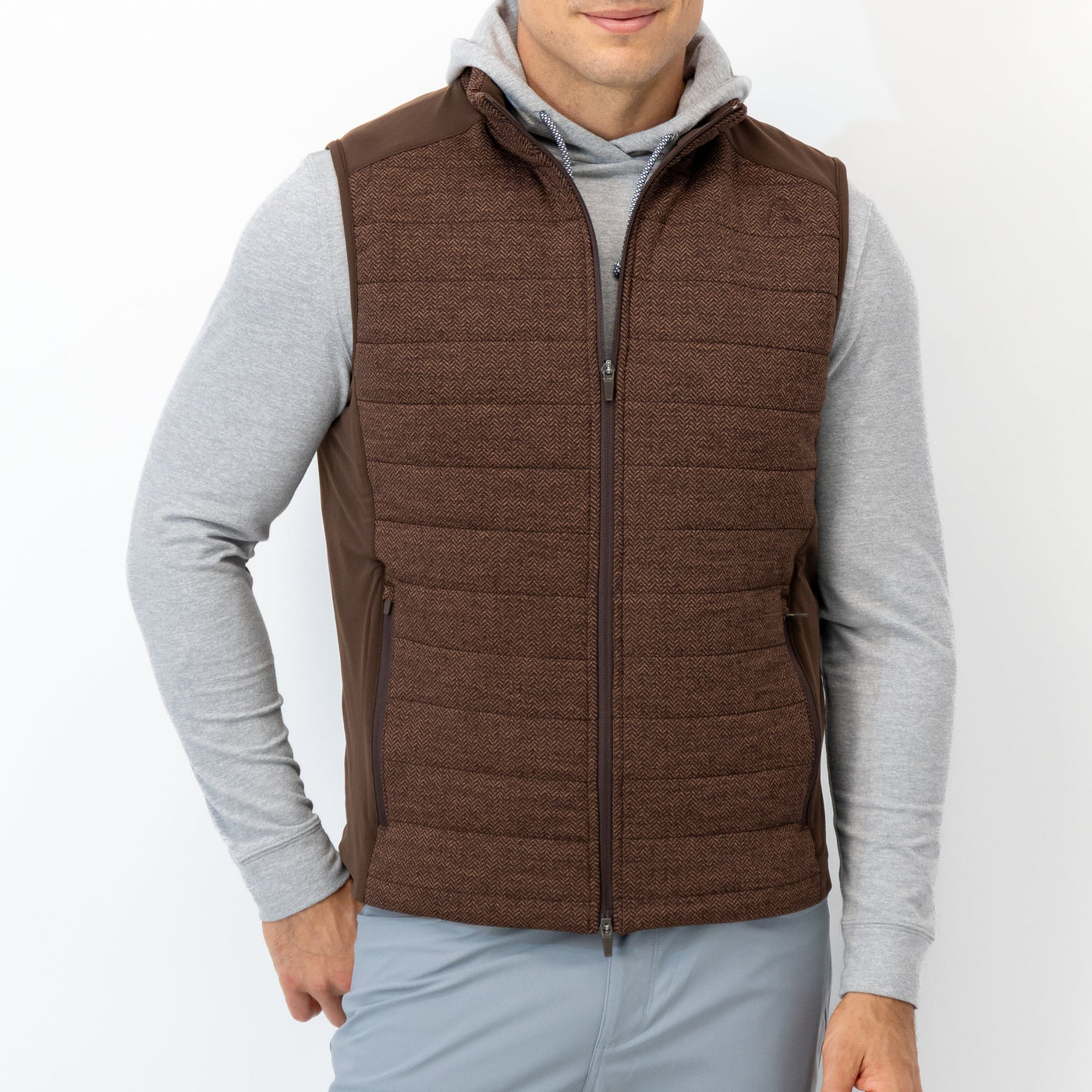 Fulton Performance Vest | The Herringbone Jacquard - Sepia/Cocoa