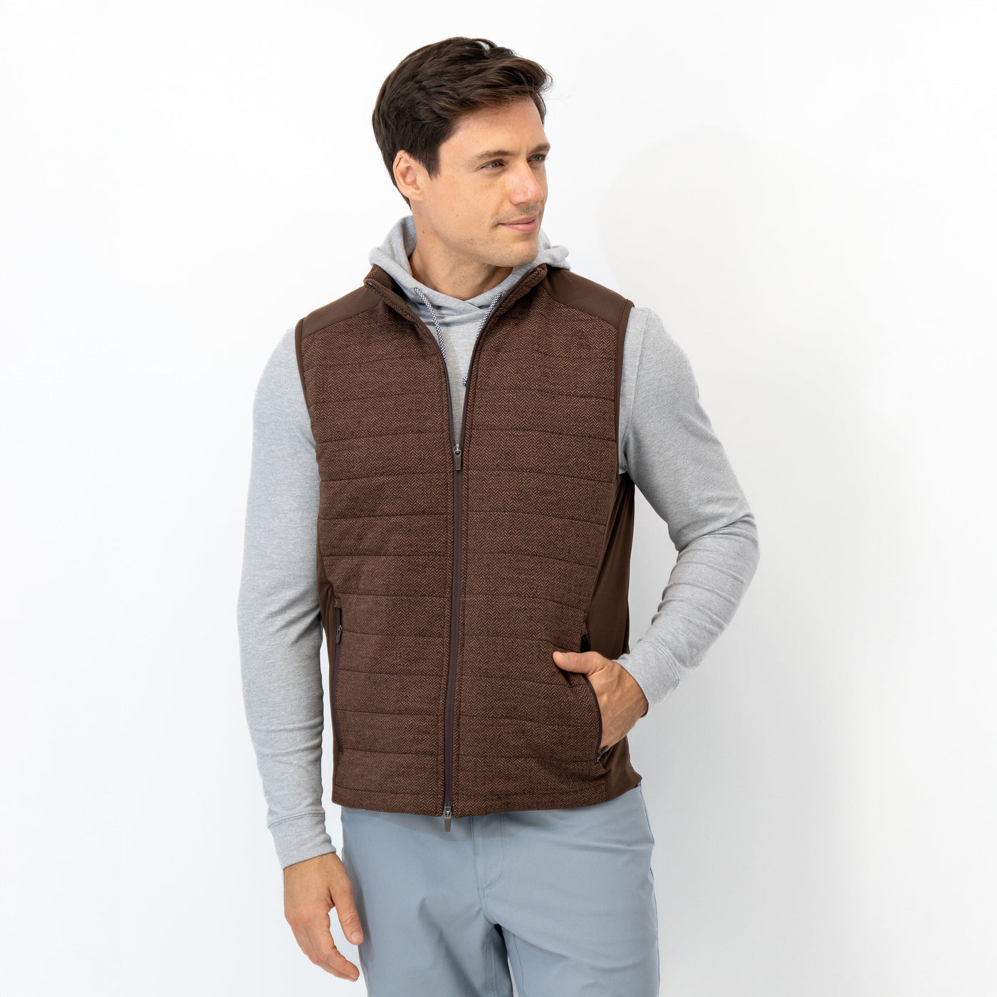 Fulton Performance Vest | The Herringbone Jacquard - Sepia/Cocoa