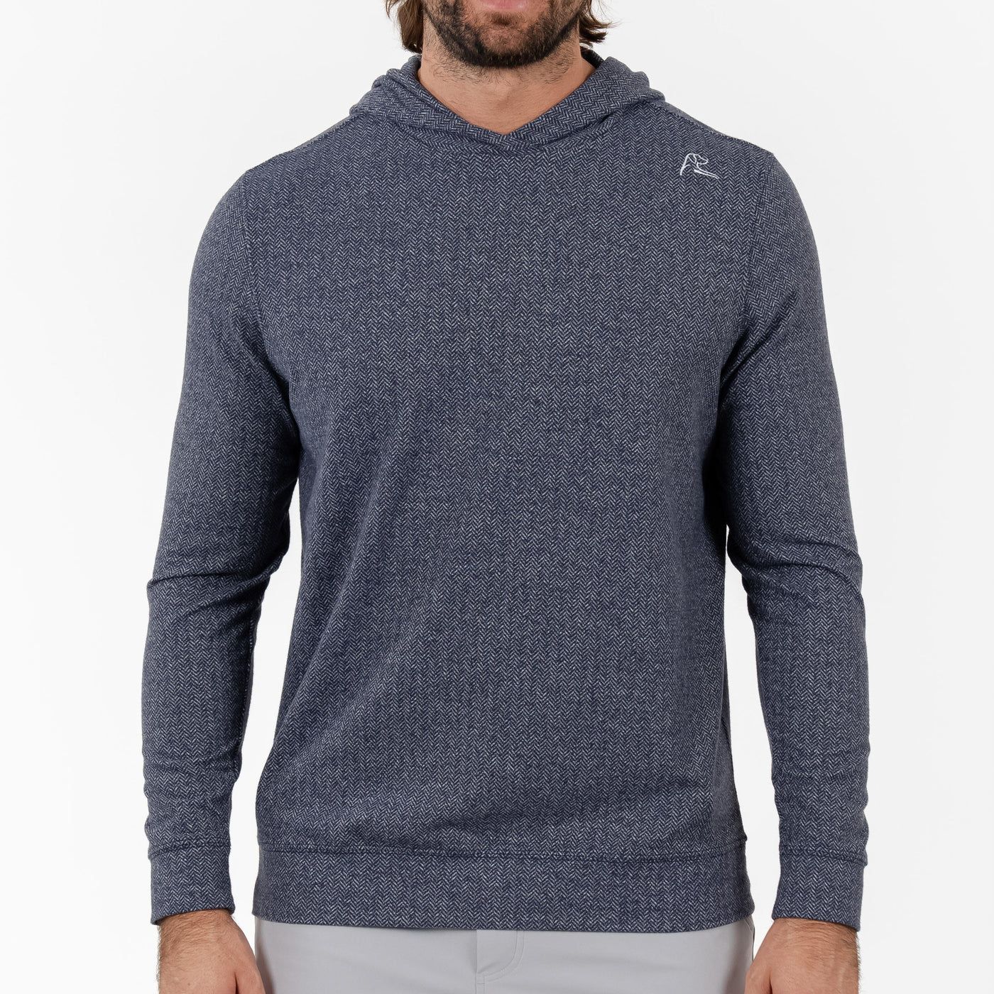Hesi Performance Hoodie | Herringbone Jacquard - Fleet Navy/White