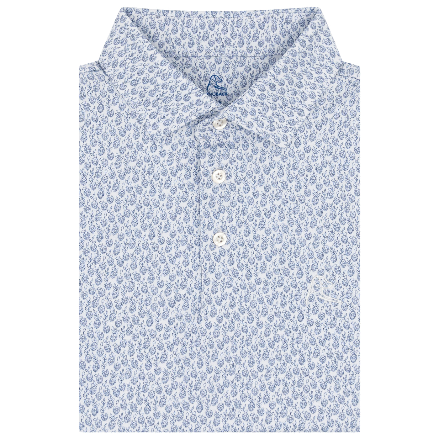 The Hops Floral | Performance Polo | The Hops Floral - White/Short Stop Blue