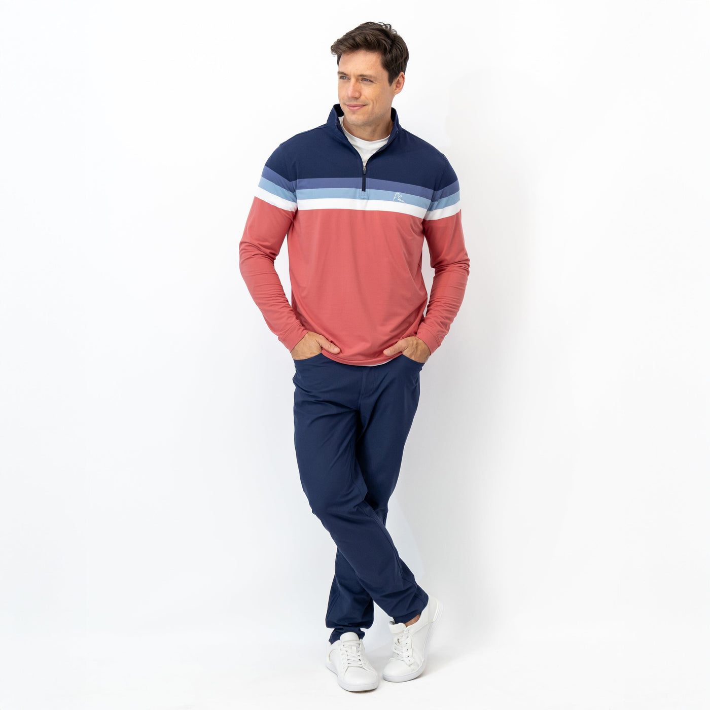 Horizon Block Performance Q-Zip | The Horizon Block - Rouge Red/Fleet Navy/Slate Blue