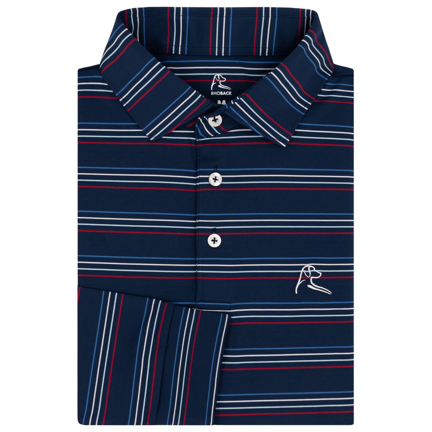 The Ivy Stripe | Long Sleeve Performance Polo | The Ivy Stripe - Fleet Navy/Cardinal Red