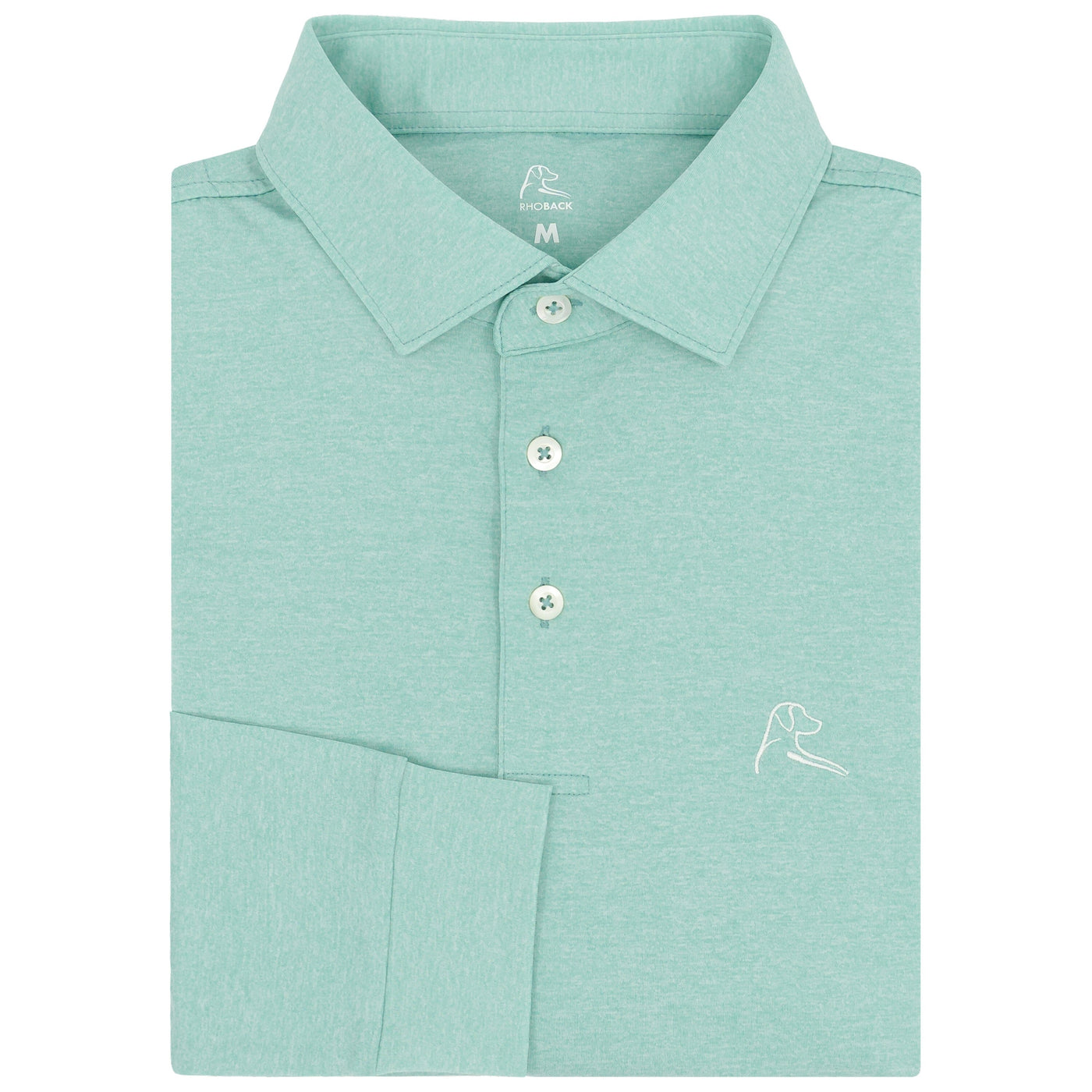 Heather | Long Sleeve Performance Polo | Heather - Sea Green/White