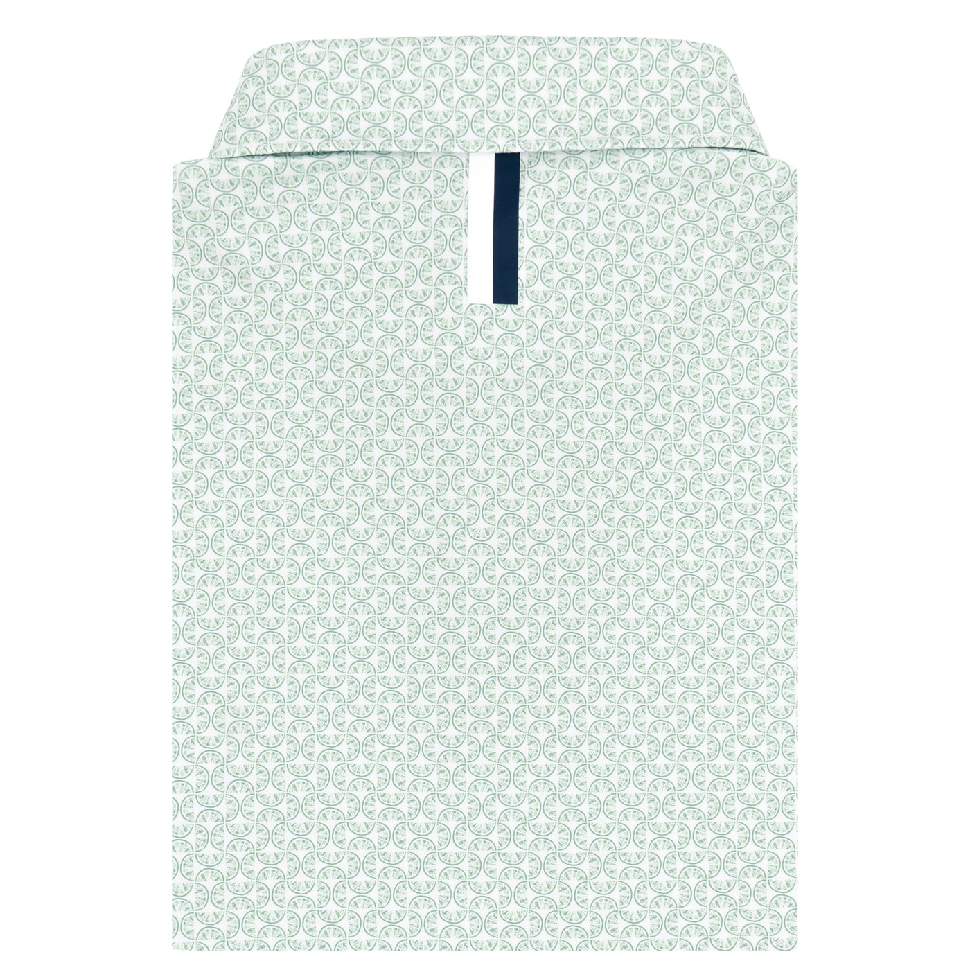 The RHOBACK Lime Performance Polo in White/Spanish Moss features a subtle light green geometric pattern and navy accent on the placket. Made from moisture-wicking fabric, it’s displayed against a white background.