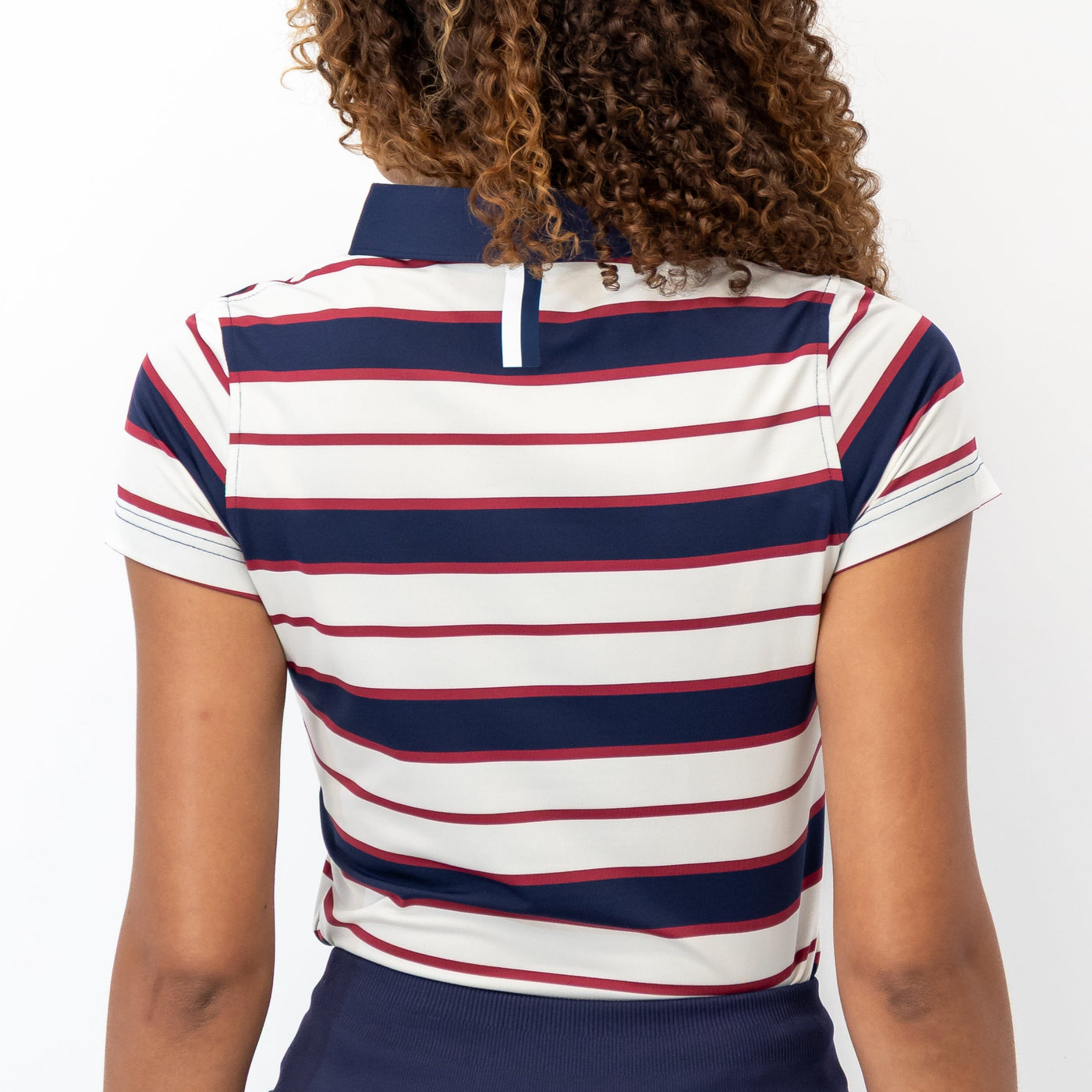 Melrose Stripe Performance Polo | The Melrose Stripe - Fleet Navy/Ivory/Barn Red