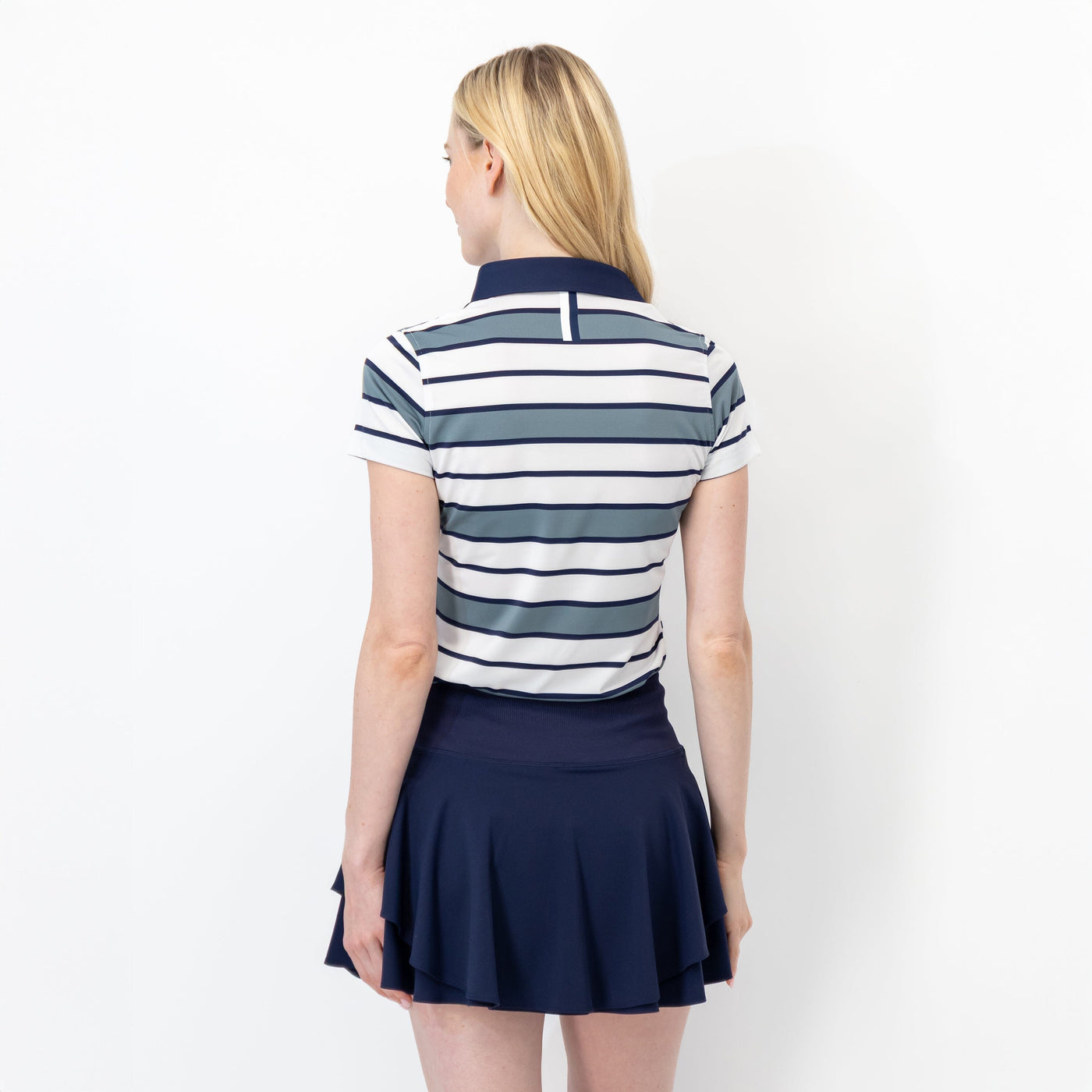 Melrose Stripe Performance Polo | The Melrose Stripe - Jungle Green/White/Fleet Navy
