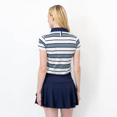 Melrose Stripe Performance Polo | The Melrose Stripe - Jungle Green/White/Fleet Navy