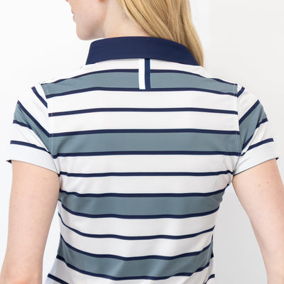 Melrose Stripe Performance Polo | The Melrose Stripe - Jungle Green/White/Fleet Navy
