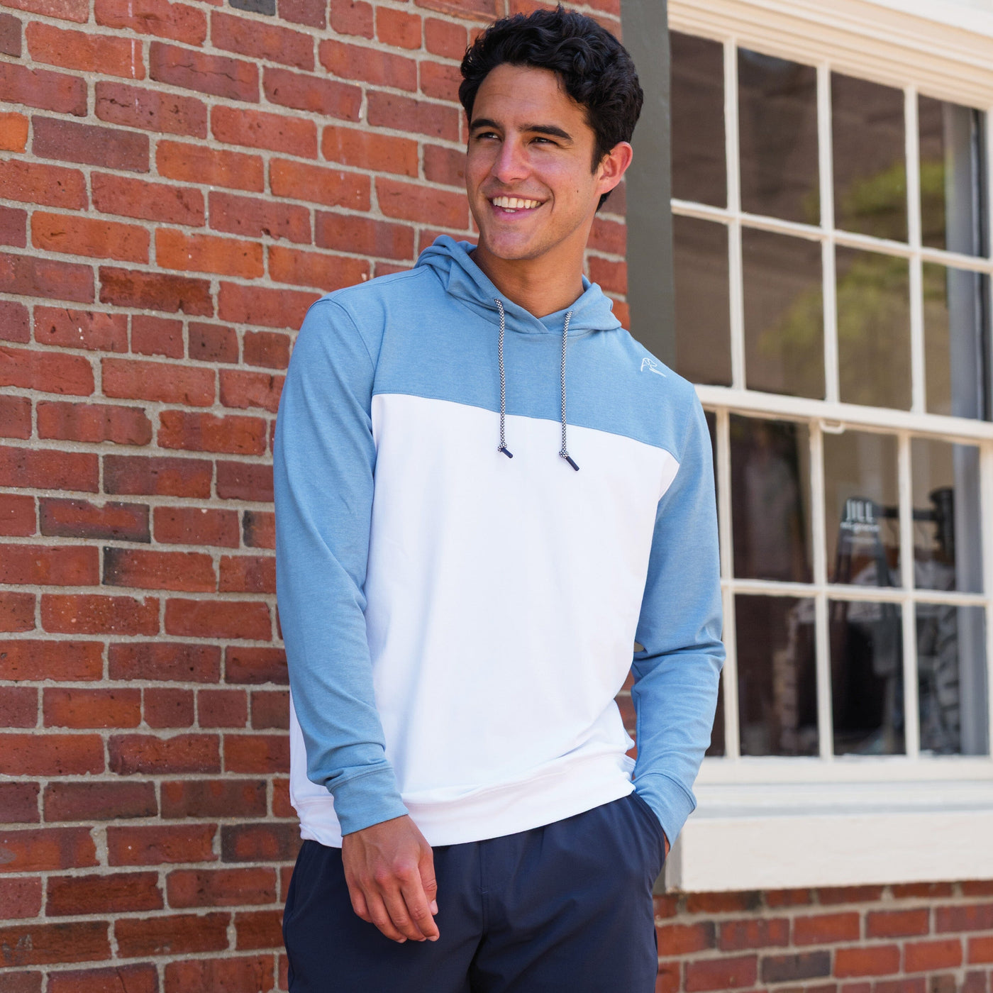 Hesi Performance Hoodie | Colorblock - Cadet Blue/White