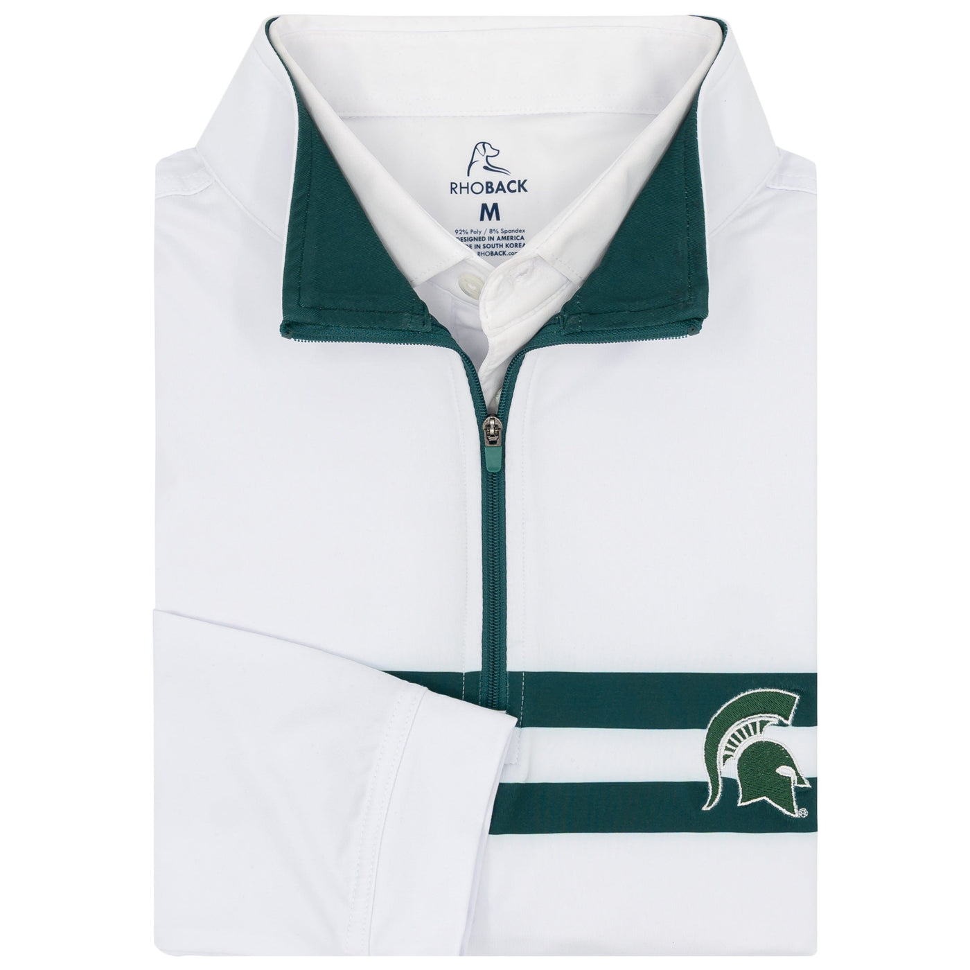 Michigan State Jersey Stripe Collegiate Q-Zip | The Michigan State Jersey Stripe - White/Forest Green