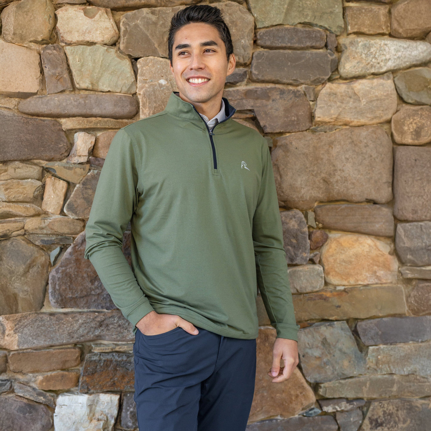 Heather Performance Q-Zip | Heather - Moss Green/Moss Green