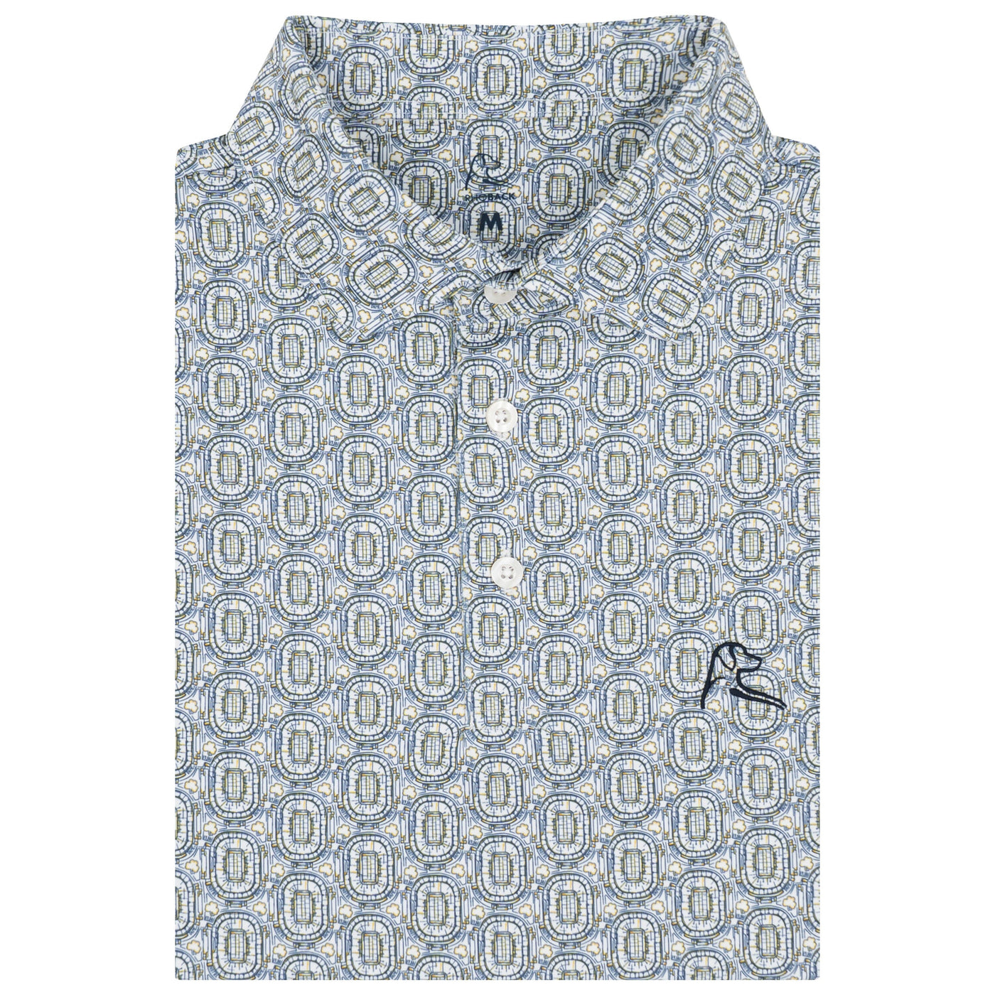 The Notre Dame Rockne House | Collegiate Polo | The Notre Dame Rockne House - White/Indigo Blue