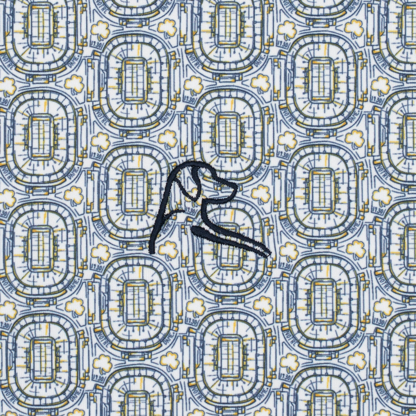 The Notre Dame Rockne House | Collegiate Polo | The Notre Dame Rockne House - White/Indigo Blue