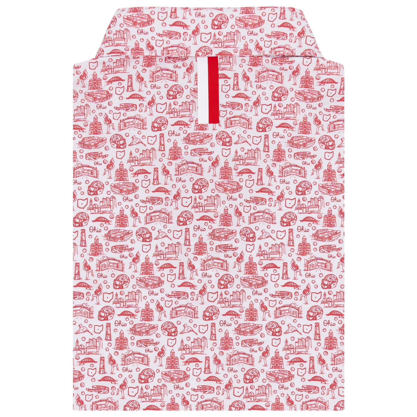 The RHOBACK The Ohio State Buckeye Nation® Collegiate Polo in White/Roar Red features moisture-wicking fabric and a red zipper, keeping you cool and stylish while showcasing your Buckeye pride.