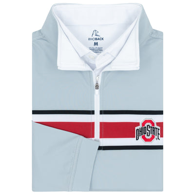 Ohio State Helmet Stripe Collegiate Q-Zip | The Ohio State Helmet Stripe - Moon Grey/Roar Red - 1