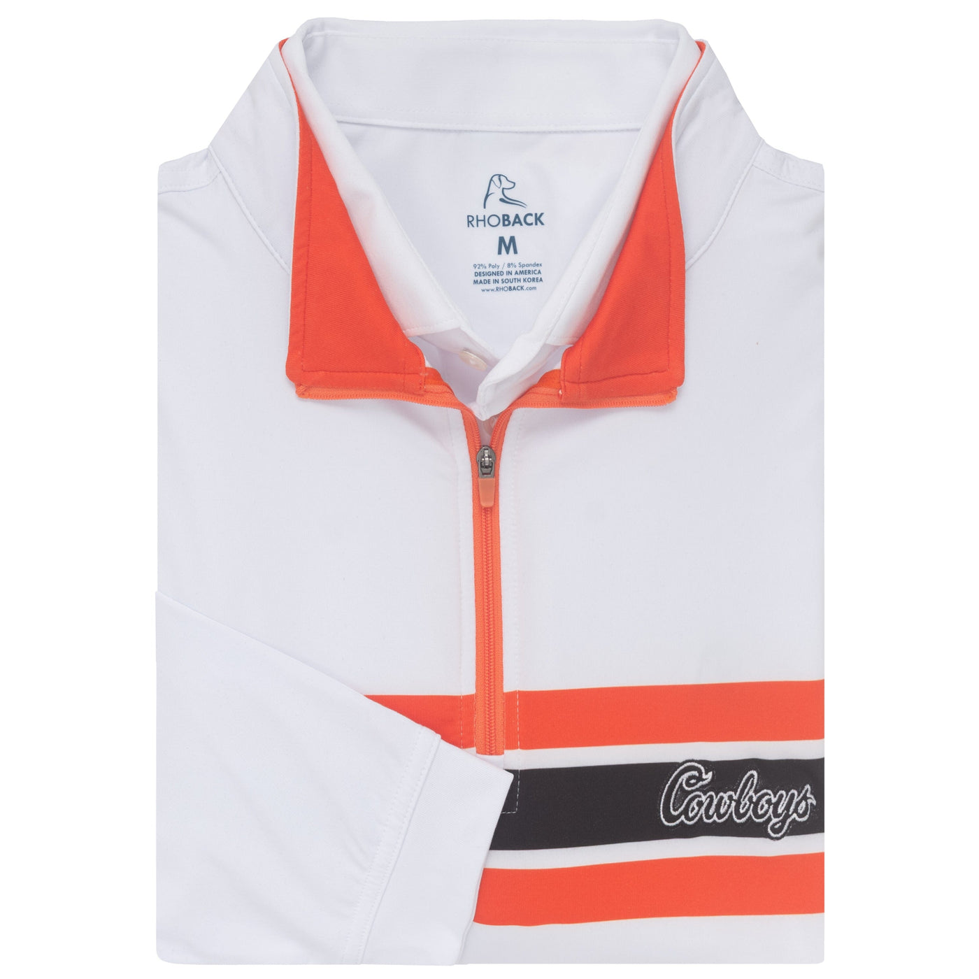 Oklahoma State Helmet Stripe Collegiate Q-Zip | The Oklahoma State Helmet Stripe - White/Blaze Orange