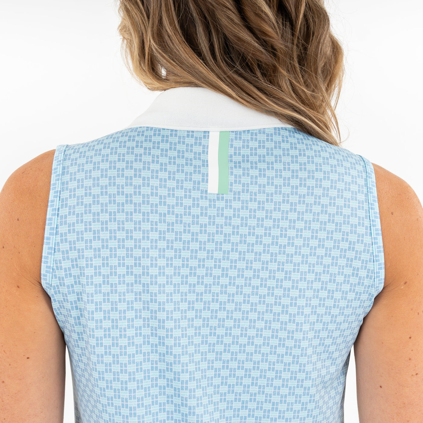 Brooke Sleeveless Performance Polo | The Pickleball Tile - Maritime Blue/Mint Green