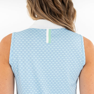 Brooke Sleeveless Performance Polo | The Pickleball Tile - Maritime Blue/Mint Green