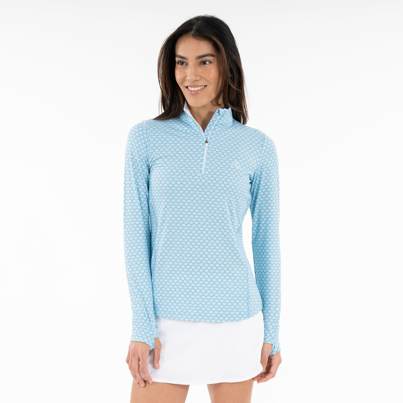 Pickleball Tile Performance Q-Zip | The Pickleball Tile - Maritime Blue/Mint Green