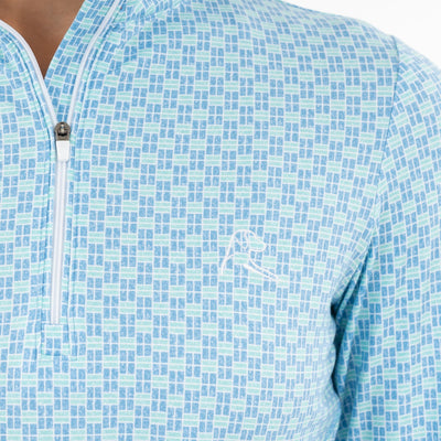 Pickleball Tile Performance Q-Zip | The Pickleball Tile - Maritime Blue/Mint Green