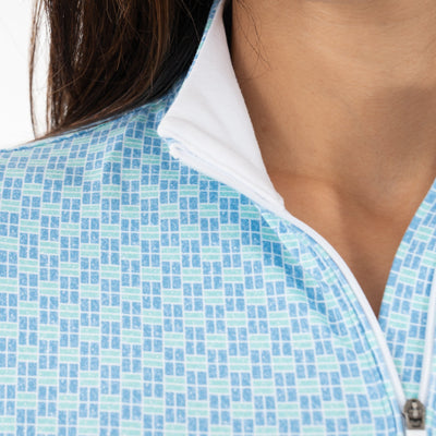 Pickleball Tile Performance Q-Zip | The Pickleball Tile - Maritime Blue/Mint Green