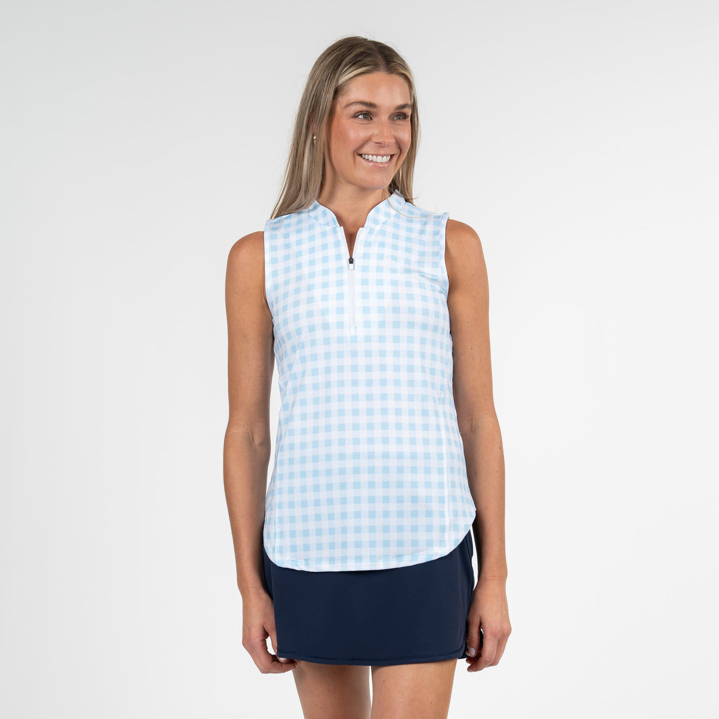 Martina Gingham Sleeveless Zip | The Martina Gingham - Pale Blue/White