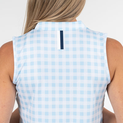 Martina Gingham Sleeveless Zip | The Martina Gingham - Pale Blue/White