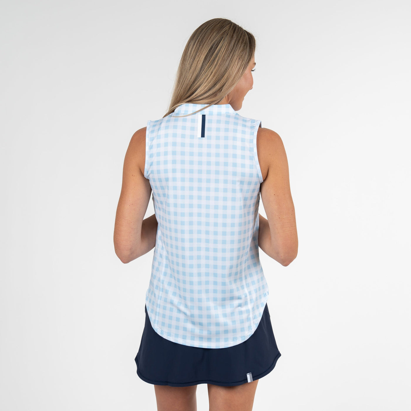 Martina Gingham Sleeveless Zip | The Martina Gingham - Pale Blue/White