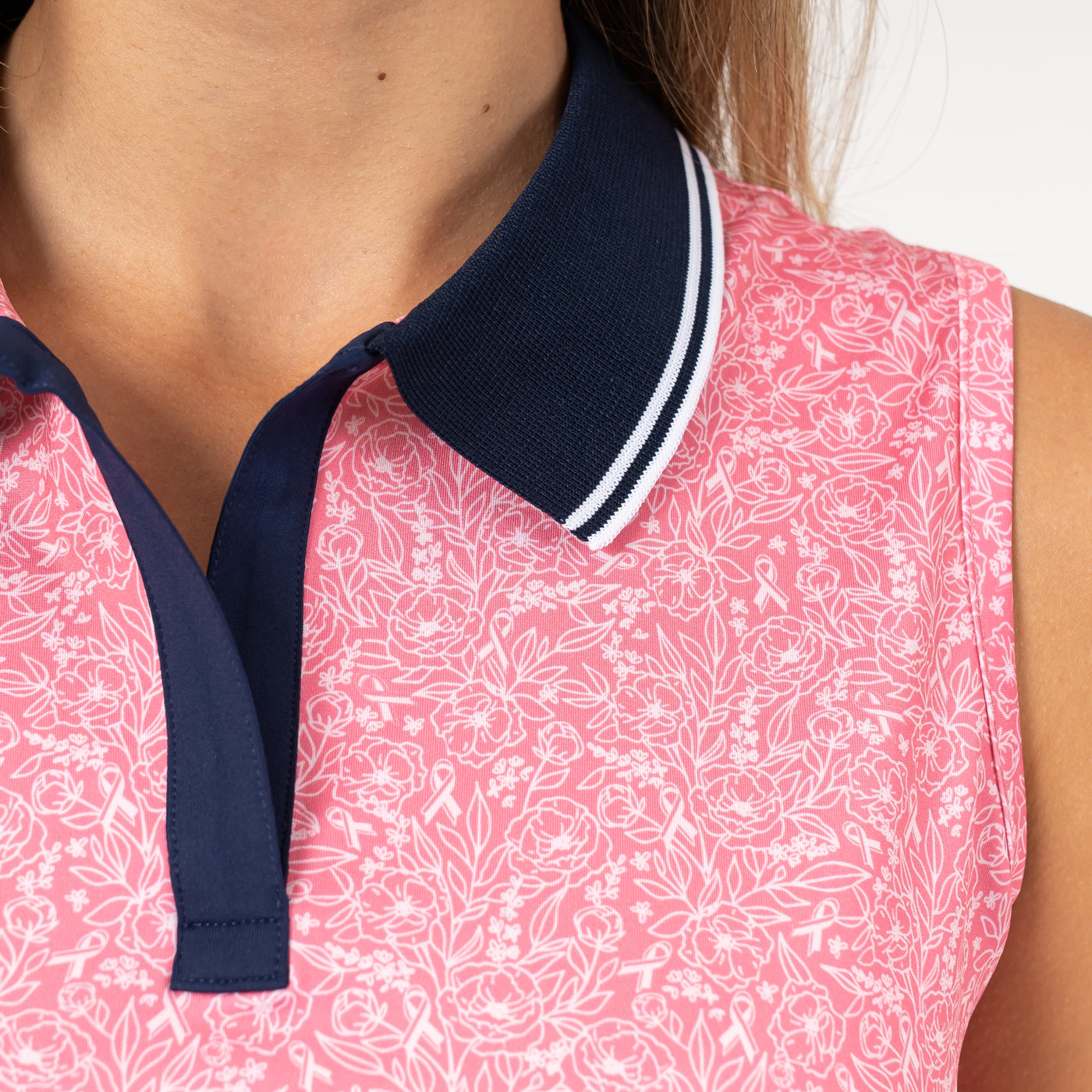 Brooke Sleeveless Performance Polo | The Ribbon Floral - Rose Pink/Pastel Pink