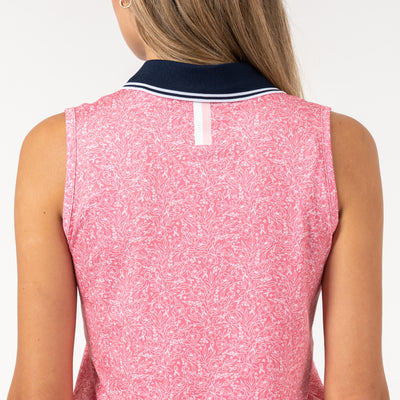 Brooke Sleeveless Performance Polo | The Ribbon Floral - Rose Pink/Pastel Pink