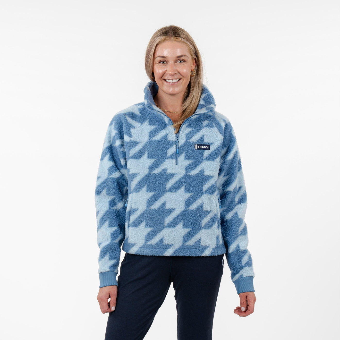 Rivanna Fleece Pullover | The Bold Houndstooth - Highcountry Blue/Pure Blue