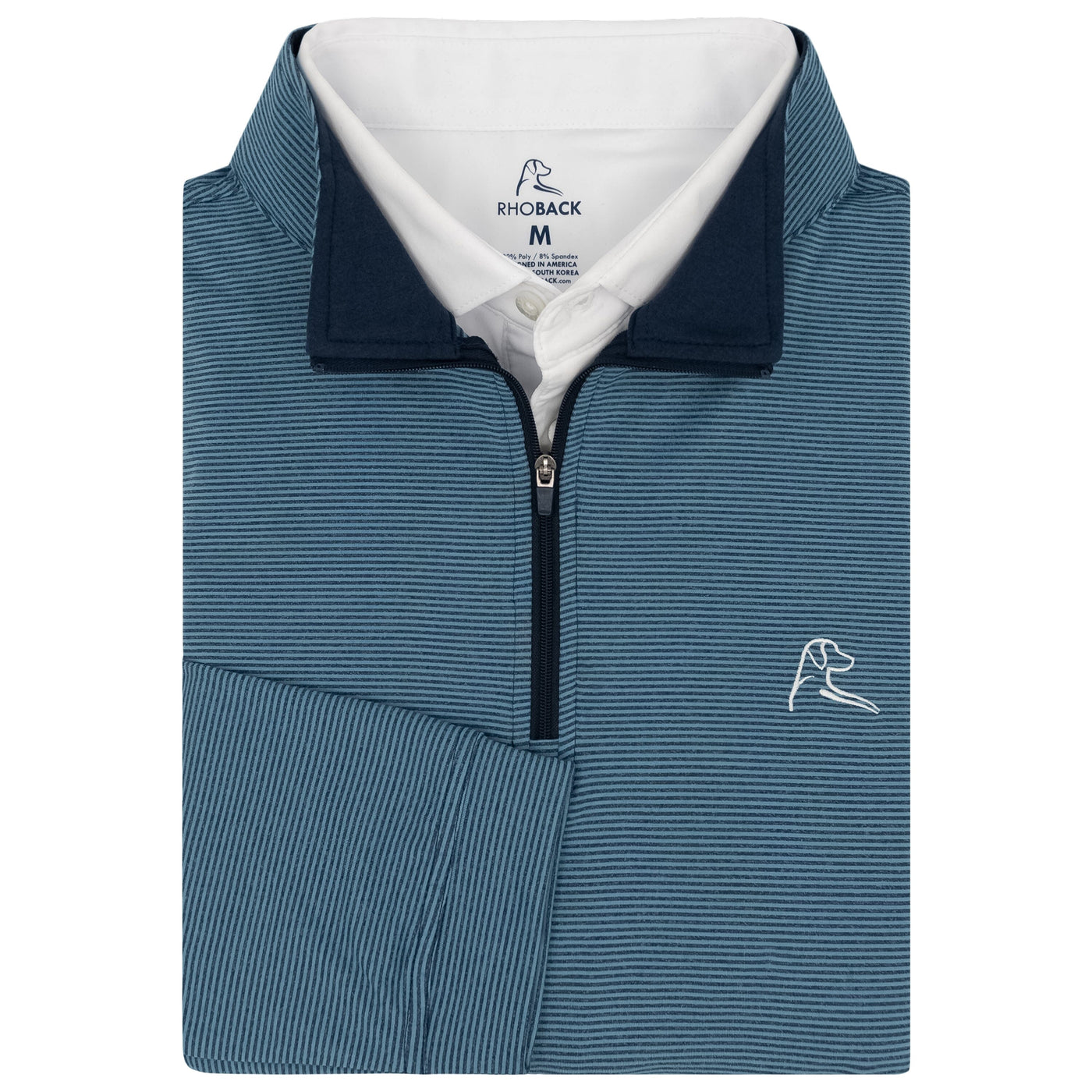 Riva Heather Stripe Performance Q-Zip | The Riva Heather Stripe - Cadet Blue/Fleet Navy