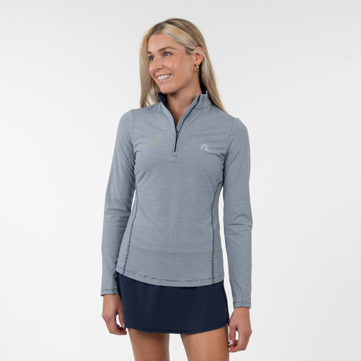Riva Heather Stripe Performance Q-Zip | The Riva Heather Stripe - Fleet Navy/White