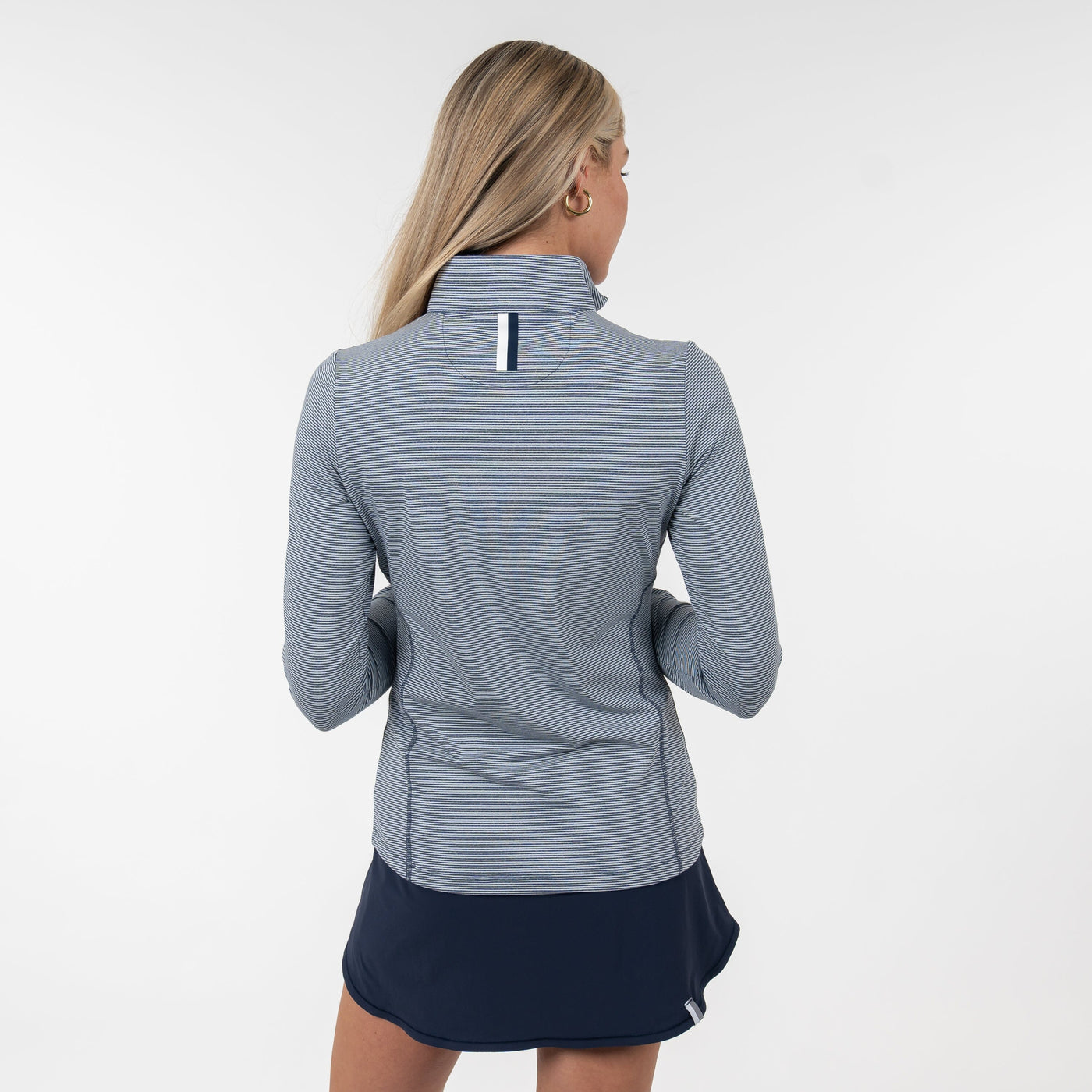 Riva Heather Stripe Performance Q-Zip | The Riva Heather Stripe - Fleet Navy/White
