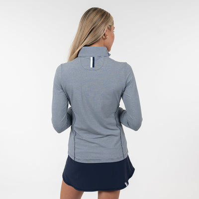 Riva Heather Stripe Performance Q-Zip | The Riva Heather Stripe - Fleet Navy/White