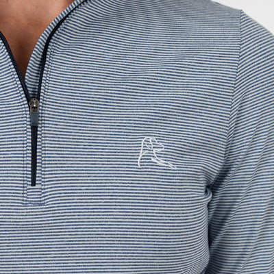 Riva Heather Stripe Performance Q-Zip | The Riva Heather Stripe - Fleet Navy/White