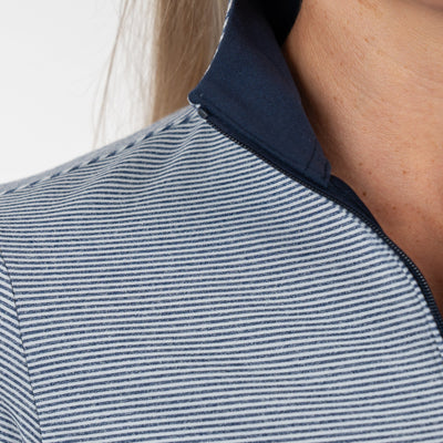 Riva Heather Stripe Performance Q-Zip | The Riva Heather Stripe - Fleet Navy/White